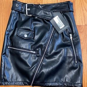 Petite Black Faux Leather Belted Mini Skirt